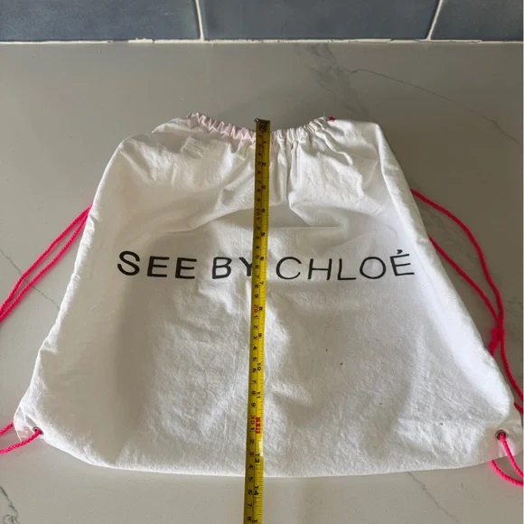 See by Chloé White Drawstring Bag with Pink Cords - Picture 7 of 8